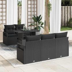 Ensemble de canap&eacute; de jardin avec coussin 6 pcs Noir Poly rotin