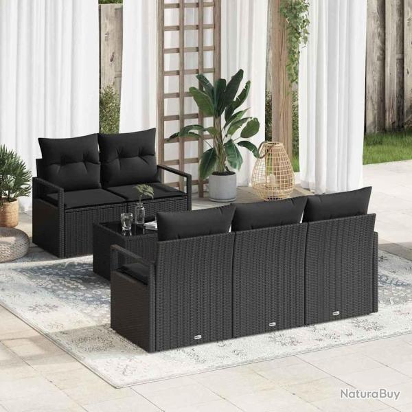 Ensemble de canap� de jardin avec coussin 6 pcs Noir polyrotin