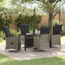 Ensemble de salle &agrave; manger pour jardin 5 pcs Gris polyrotin