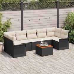Ensemble de canap&eacute; de jardin 8 pcs Noir et Cr&egrave;me polyrotin