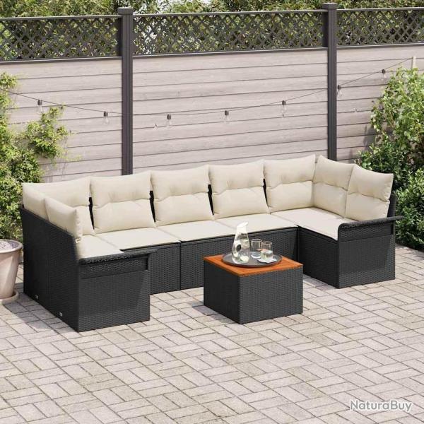 Ensemble de canap� de jardin 8 pcs Noir et Cr�me polyrotin