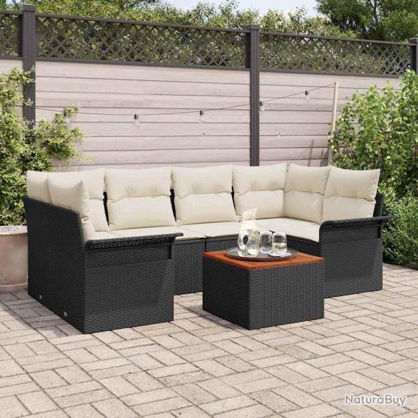 Ensemble de canap� de jardin 7 pcs Noir et Cr�me polyrotin