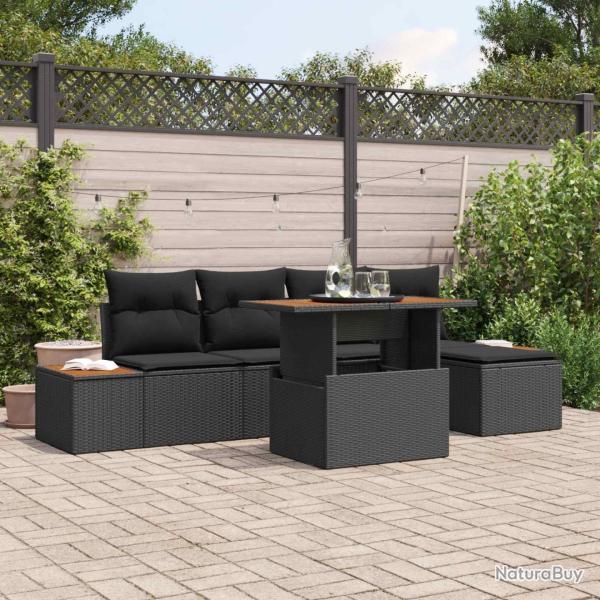 Ensemble de canap� de jardin 6 pcs Noir Poly rotin