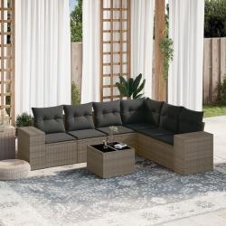 Salon de jardin avec coussins 7 pcs gris r&eacute;sine tress&eacute;e
