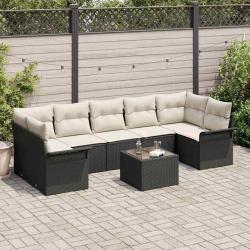 Ensemble de canap&eacute; de jardin 8 pcs Noir et Cr&egrave;me polyrotin