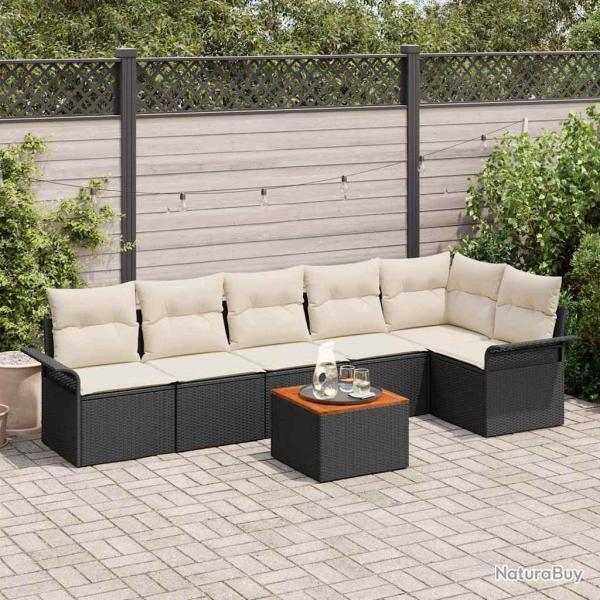 Ensemble de canap� de jardin 7 pcs Noir et Cr�me polyrotin