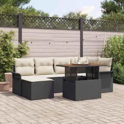 Ensemble de canap&eacute; de jardin 7 pcs Noir Poly rotin