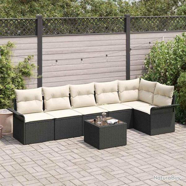 Ensemble de canap� de jardin avec coussin 7 pcs Noir Poly rotin