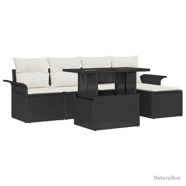 Ensemble de canap� de jardin avec coussin 6 pcs Noir Poly rotin