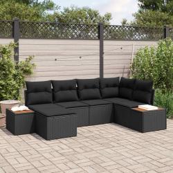 Ensemble de canap&eacute; de jardin avec coussin 7 pcs Noir Polyrotin