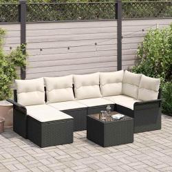 Ensemble de canap&eacute; de jardin avec stockage 7 pcs Noir polyrotin