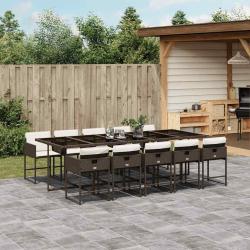 Ensemble &agrave; manger de jardin et coussins 11 pcs marron rotin