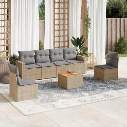 Salon de jardin avec coussins 7pcs m&eacute;lange beige r&eacute;sine tress&eacute;e