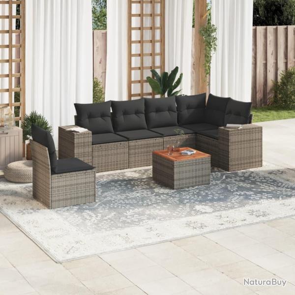 Salon de jardin avec coussins 7 pcs gris r�sine tress�e