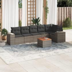 Salon de jardin avec coussins 7 pcs gris r&eacute;sine tress&eacute;e