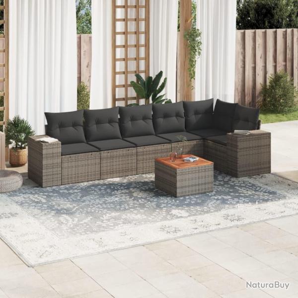 Salon de jardin avec coussins 7 pcs gris r�sine tress�e