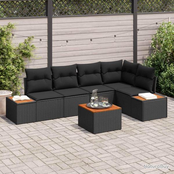 Ensemble de canap� de jardin avec coussin 6 pcs Noir Poly rotin