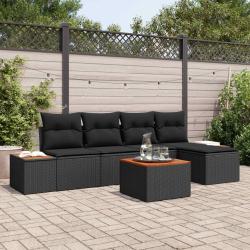 Ensemble de canap&eacute; de jardin avec coussin 6 pcs Noir Polyrotin