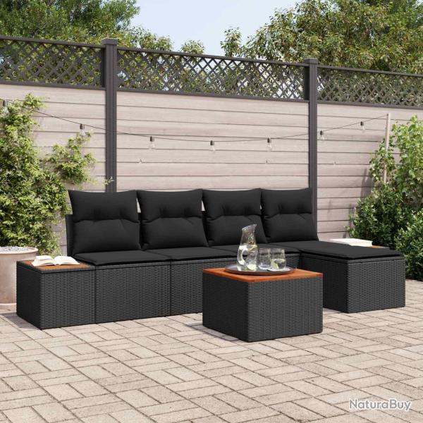 Ensemble de canap� de jardin avec coussin 6 pcs Noir Polyrotin