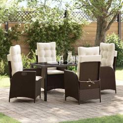 Ensemble de salle &agrave; manger pour jardin 5 pcs Marron polyrotin
