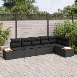 Ensemble de canap&eacute; de jardin avec coussin 6 pcs Noir Polyrotin