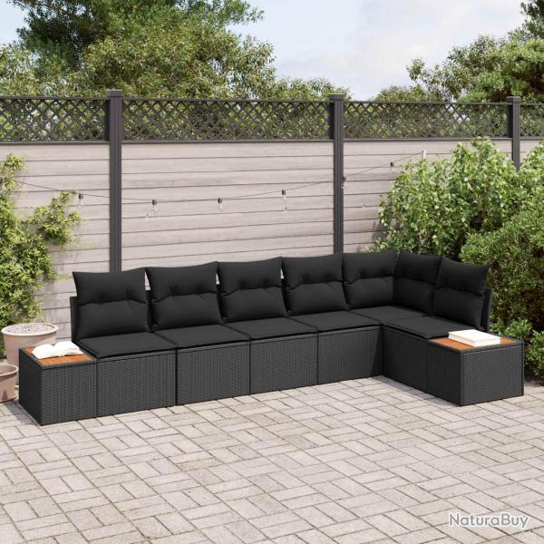 Ensemble de canap� de jardin avec coussin 6 pcs Noir Polyrotin
