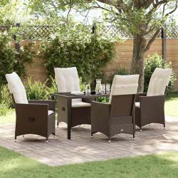 Ensemble de salle &agrave; manger pour jardin 5 pcs Marron polyrotin