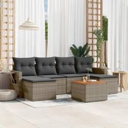 Salon de jardin avec coussins 7 pcs gris r&eacute;sine tress&eacute;e