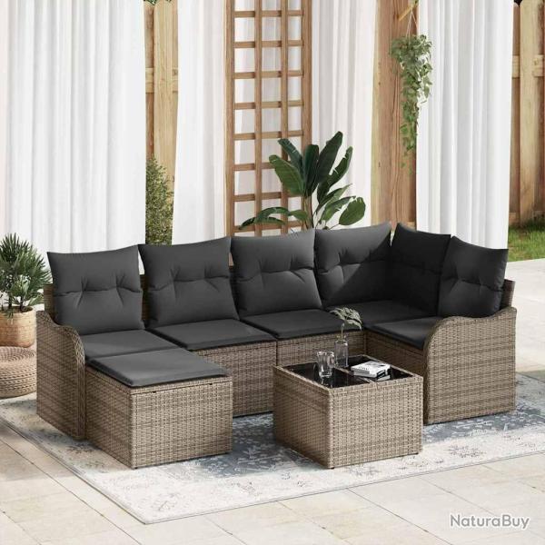 Ensemble de canap� de jardin avec coussin 7 pcs Gris Poly rotin