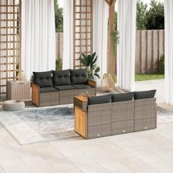 Salon de jardin avec coussins 7 pcs gris r&eacute;sine tress&eacute;e