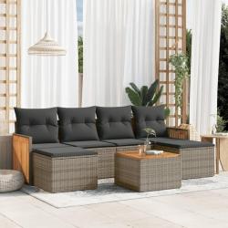 Salon de jardin avec coussins 7 pcs gris r&eacute;sine tress&eacute;e