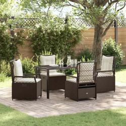 Ensemble de salle &agrave; manger pour jardin 5 pcs Marron polyrotin