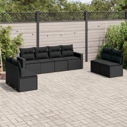 Salon de jardin 8 pcs avec coussins noir r&eacute;sine tress&eacute;e