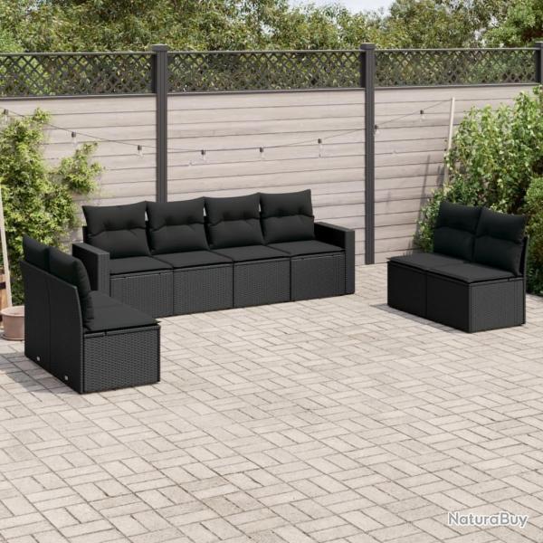 Salon de jardin 8 pcs avec coussins noir r�sine tress�e