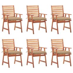 Chaises &agrave; manger d'ext&eacute;rieur lot de 6 et coussins Acacia massif