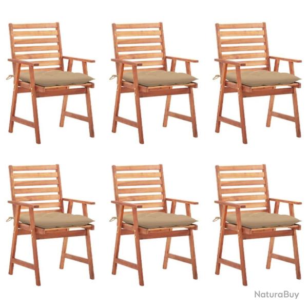 Chaises � manger d'ext�rieur lot de 6 et coussins Acacia massif