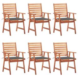 Chaises &agrave; manger d'ext&eacute;rieur lot de 6 et coussins Acacia massif