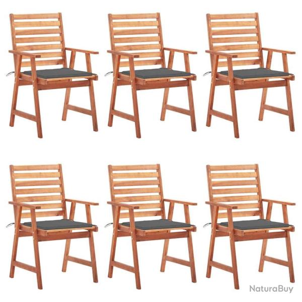 Chaises � manger d'ext�rieur lot de 6 et coussins Acacia massif