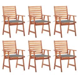 Chaises &agrave; manger d'ext&eacute;rieur lot de 6 et coussins Acacia massif