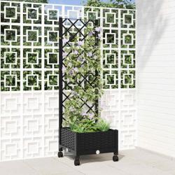 Bac de jardin avec treillis et roues Noir 40 x 40 x 131,5 cm PP