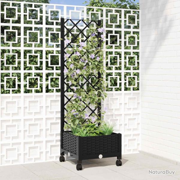 Bac de jardin avec treillis et roues Noir 40 x 40 x 131,5 cm PP
