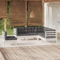 Salon de jardin 5 pcs avec coussins blanc bois de pin