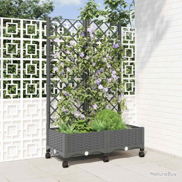Bac de jardin avec treillis et roues Gris clair PP