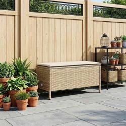 Pouf de Jardin Beige et cr&egrave;me 80 x 38 x 42 cm Rotin PE