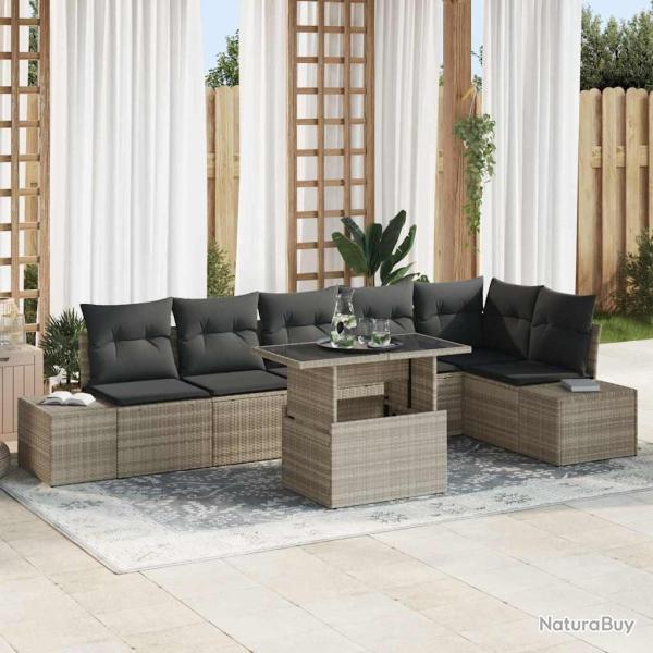 Ensemble de canap� de jardin 7 pcs Gris clair polyrotin