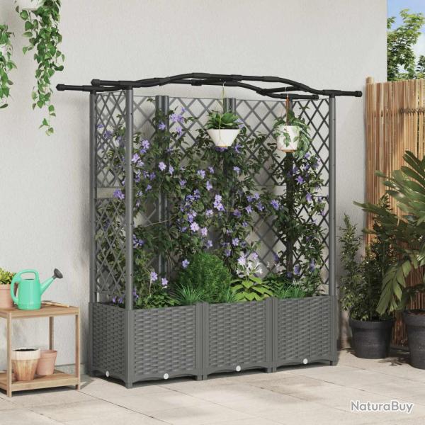 Lit �lev� avec Treillis et Toit Gris clair 163 x 40 x 138 cm PP