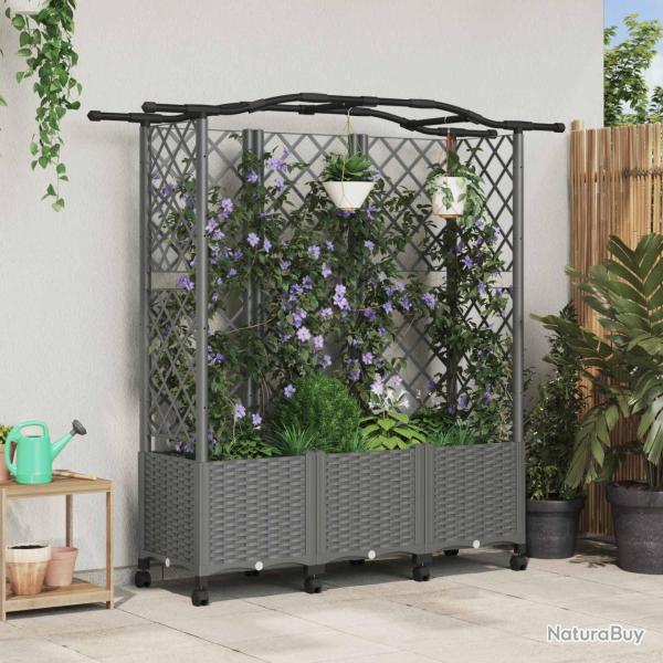 Lit �lev� avec Treillis et Toit Gris clair 163 x 40 x 144 cm PP