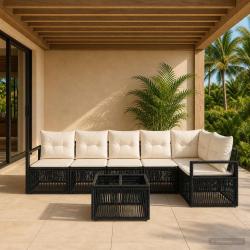Ensemble de canap&eacute; de jardin 7 pcs Noir polyrotin