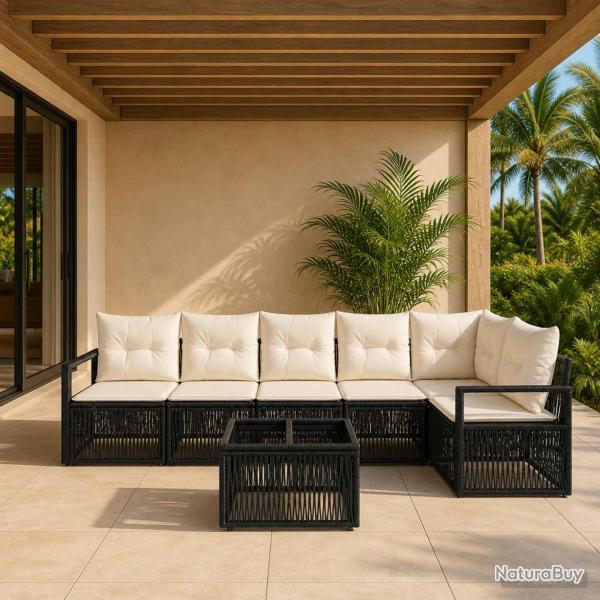 Ensemble de canap� de jardin 7 pcs Noir polyrotin