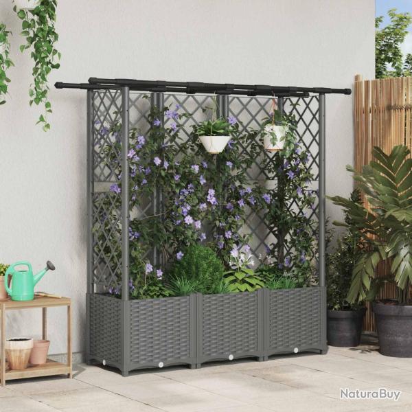 Lit �lev� avec Treillis et Toit Gris clair 163,5 x 40 x 136 cm